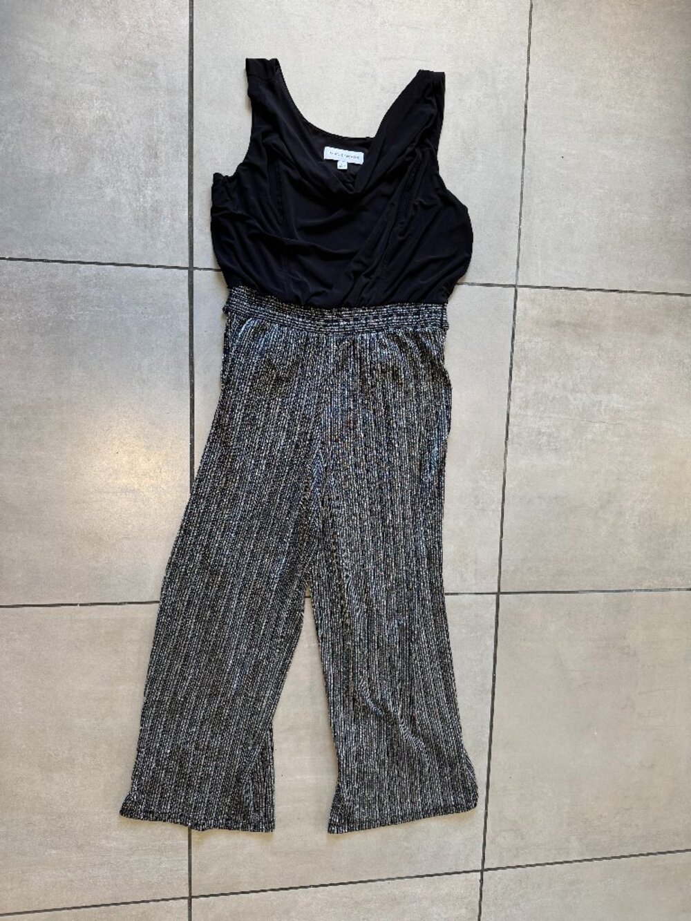 Emma & Michele Black Silver Glitter Wide Leg Jumpsuit XL